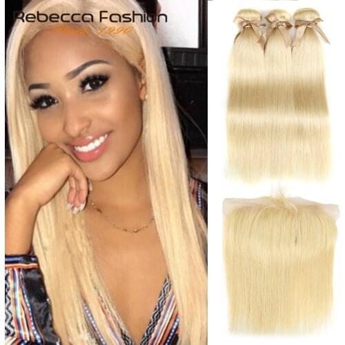 Rebecca 613 Blonde Bundles With Frontal Human Hair Bundles Blonde Malaysian Straight Hair 3 Bundles With Frontal Closure