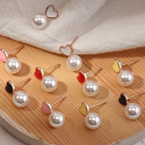 2021 trend Unusual earrings Simple lovely love stud earrings suit 5 on peach heart pearl earrings earrings for women jewelry