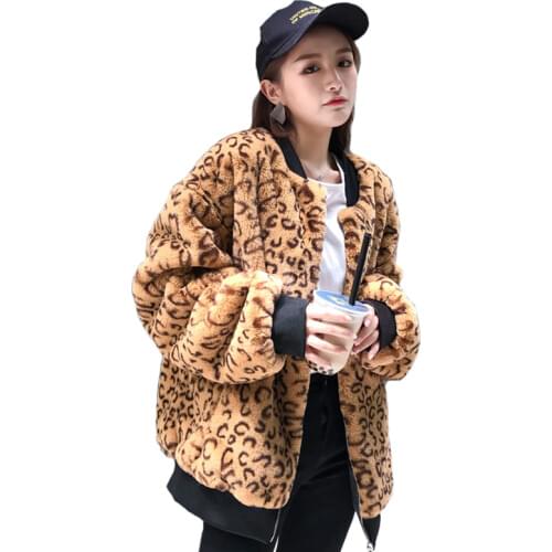 New Leopard fur coat women Autumn Winter Faux Fur jacket Rabbit plush Casual tops Large size students Loose Fur coat female 2356