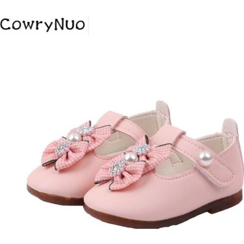 Insole 11.5-13.5cm New PU Leather Baby Shoes Girls Bow First Walkers
