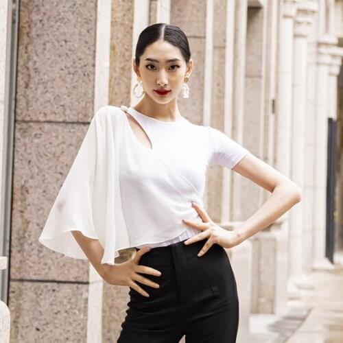 Latin Dance Tops 2021 New Summer Professional Modern Standard Dance Practice Shirt Rumba Tango Samba Cha Cha Clothing DWY5861