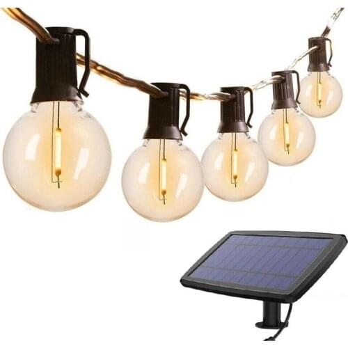 G40 Solar Powered 18Ft Outdoor Patio Globe String Lights Bistro Yard Decoration 10 Bulbs