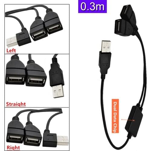 USB 2.0 A Male plug to 2 dual USB A Female jack Y splitter Hub adapter Cable 0.3m