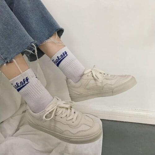 Spring 2020 Ladies' shoes with lace, white shoes, PU leather, solid color, casual shoes, sports shoes, flat shoes