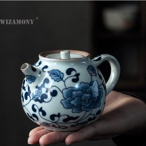 WIZAMONY Jingdezhen blue-and-white porcelain teapot handmade retro ceramic teapot Kung Fu tea set Small single pot tea maker