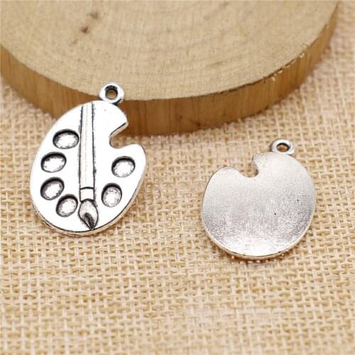 WYSIWYG 10pcs 28x19mm Charm Brush And Palette 3 Colors Brush And Palette Charms Painting Brush And Palette Pendant