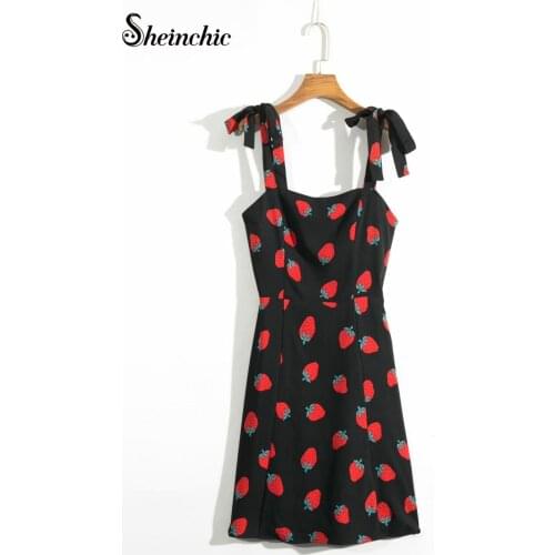 Women Dresses Summer 2021 Fashion Elegant Strawberry Printed Mini Dress