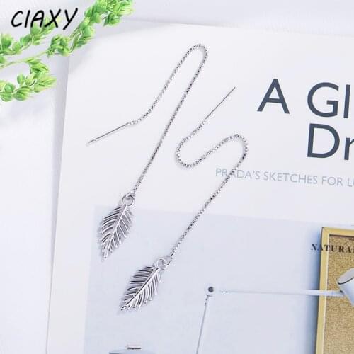 CIAXY 925 Sterling Silver Retro Tree Leaf Earrings for Women Long Ear Line Earrings Korean Small Fresh Jewelry