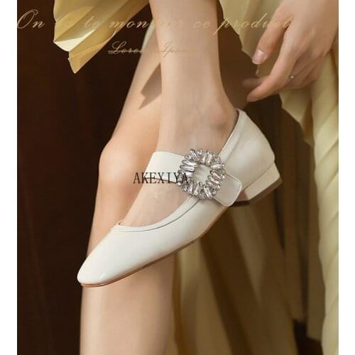 Vintage Mary Jane Shoes Women 2021 Summer New Square Toe Womens Shoes Mid-heel Rhinestone Single Shoes Women