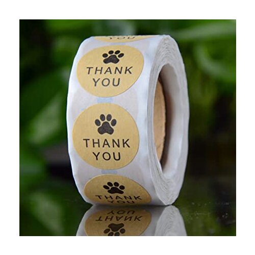 1" Round Thank You Stickers Roll, 500 Kraft Paper Thank You Stickers Small Business Supplies, Strong Adhesive Thank You Labels f
