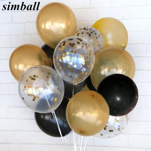 12Inch Confetti Balloon 50pcs Gold Black Latex Balloon Holiday Parties Wedding Decorations Air Balls Kid Birthday Party Supplies