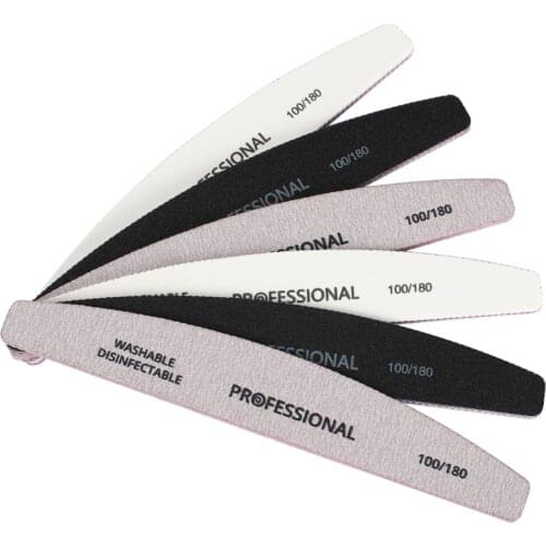 5Pcs Professional Nail File 100/180 Sanding Buffer Block Washable Double-Side Manicure Tool Nail Files Set Grey/White/Black Boat