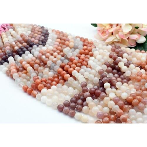 6-12mm Natural Smooth colorful moonstone loose beads round stone beads For DIY Bracelet Necklace Jewelry Making Strand 15"