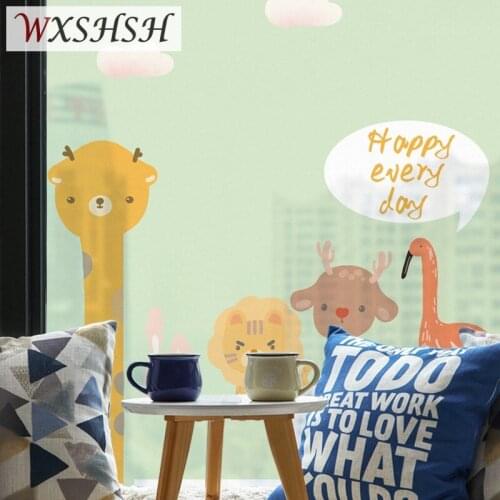 Custom Size Static Cling Glass Film Cartoon Animals Decorative Privacy Protection Window Cover For Childrens Room Kindergarten