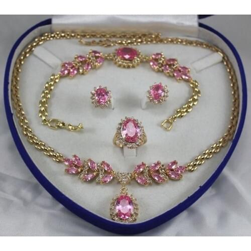 Nobility jewelry choker Quartz crystal natural jewelry Pink zircon Necklace Bracelet Earring Ring ( box) Grad Plated