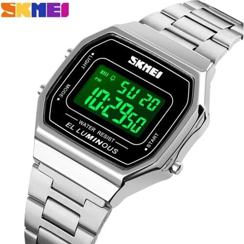 SKMEI LED Digital Sports Watches Men Stainless Steel Countdow Time Zone Waterproof LED Electronic Digital Watch reloj hombre