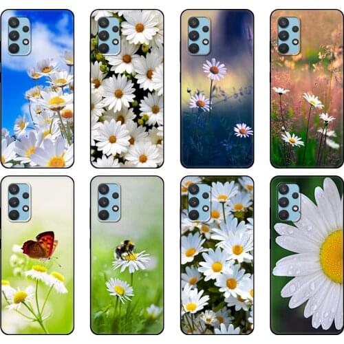 Black tpu Case For Samsung galaxy A32 A42 A52 A72 4g 5g S21 PLUS ultra back cover Daisies Background
