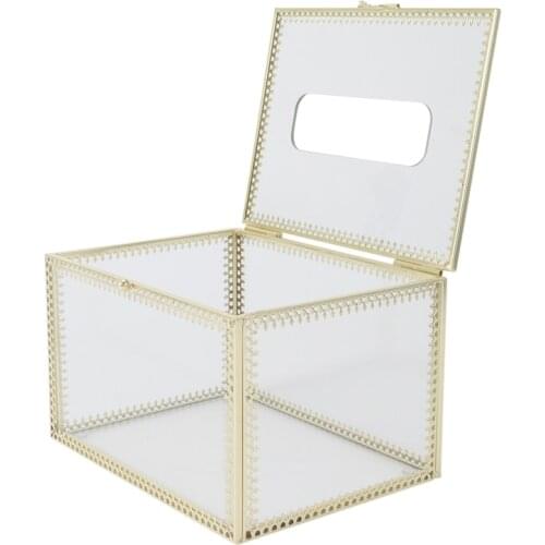 Nordic Tissue Box Household Light Luxury Golden Copper Rim Glass Tabletop Storage Coffee Table Restaurant Pumping Box