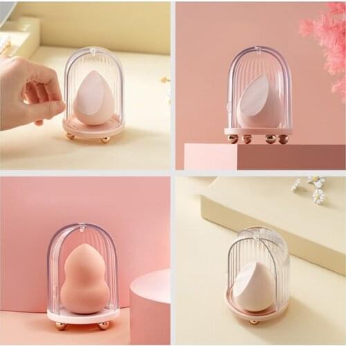 Creative Makeup Sponge Holder Storage Box with Rotating Cover Dustproof Powder Puff Egg Drying Tray Rack Portable Organizer