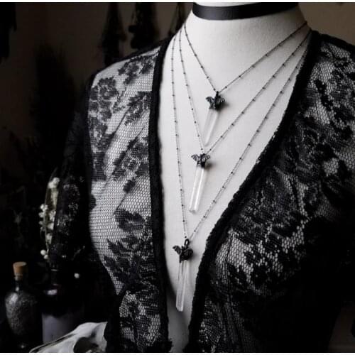 Quartz Bat Necklace - Black// Witch // Halloween // Wiccan // Pagan // Metaphysical // Witchy Jewelry