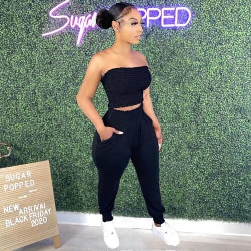 Summer Clothes Two Piece Set Women Solid Sexy Elastic Tube Top +Pants Sets Club Outfits Sports Lounge Streetwear Wholesale Items