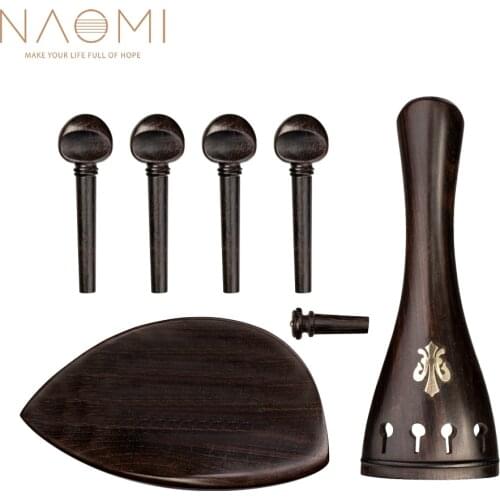 NAOMI Ebony Violin Parts Set W/ Tailpiece+Chin Rest+4 Tuning Pegs+ End Pin Exquisite Pattern Inlay DIY For 3/4 4/4 Violin