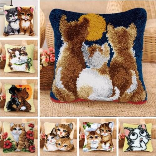 Smyrna Knooppakket Latch Hook Kits Quality Cute Woolens Animal Do It Yourself Animals Handicraft Pillow Cat Latch Hook Diy Kit