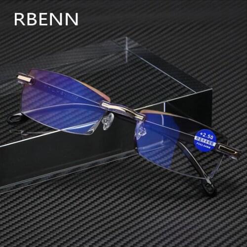 RBENN Ultralight Rimless Reading Glasses Women Men Business Anti Blue Light Computer Reading Glases Presbyopia Reader 1.5 Women