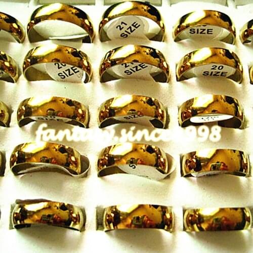 Wholesale bulk lots 50pcs gold band stainless steel rings 6mm width