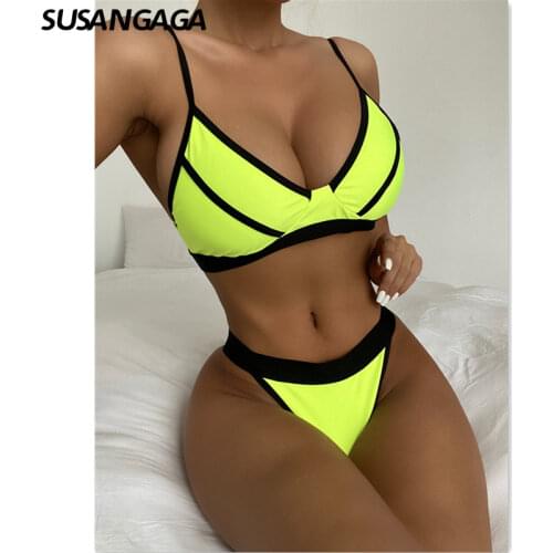 Sexy Bikinis Swimsuit Women 2021 Push Up Swimwear V-neck Bathing Suits Patchwork Biquini Micro Thong Set Summer Beachwear New