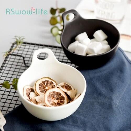 Simple Matte Salad Pudding Bowl Home Chinese Style Creative Single Ear Ceramic Bowl Family Kitchen Supplies