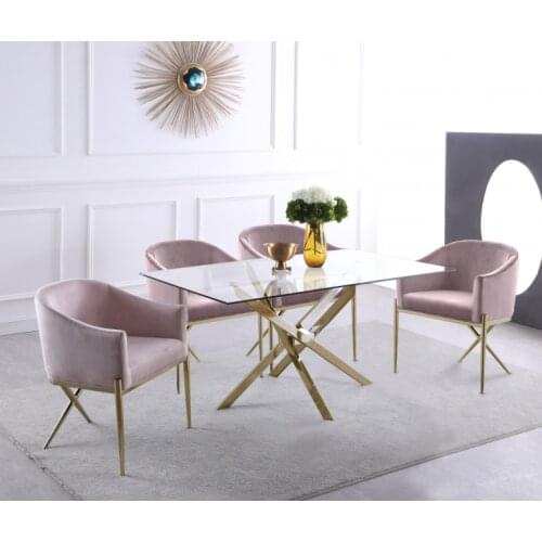 Chinafurniture luxury retro design industrial modern chrome-plated leg top glass dining table 6 seats