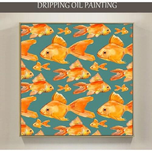 Hand-painted High Quality Modern Abstract Gold Fish Oil Painting on Canvas Beautiful Wall Art Picture Golden Fish Oil Painting