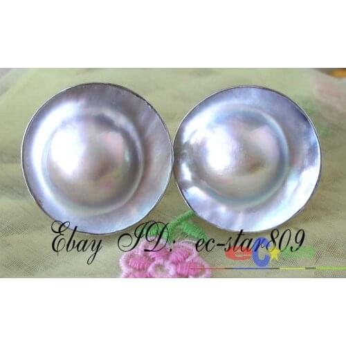 S100 REAL NATURE 20MM GRAY SOUTH SEA MABE PEARL EARRING 925silver