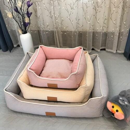 Dog Bed Kennel Removable and Washable Cat Kennel Pet Square Mat Winter Autumn Soft Linen Pet Mat Beds for Small Medium Dogs