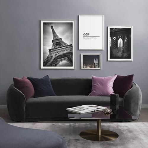 Modern Black and White Monochrome Paris Eiffel Tower New York City Photography Poster Wall Art Decor Dorm Room Living Room