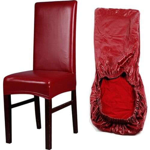 Waterproof Chair Cover PU Leather Stretch Elastic Computer Chairs Cover With Back For Dining Kitchen Hotel Banquet Chair Covers