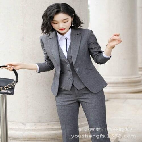 Professional suit womens new autumn fashion suit white collar temperament capable overalls 2 piece sets womens outfits