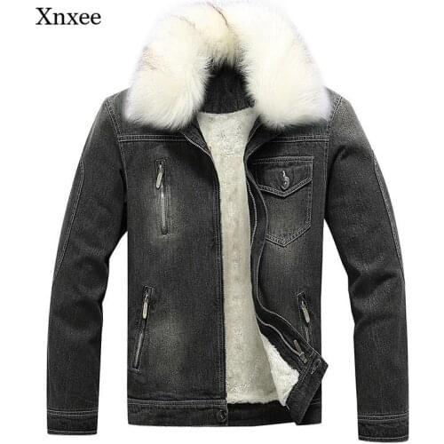 2021 Winter Mens Fur Collar Denim Jacket Cotton Jacket Thicken Warm Casual Jacket Male Demi Thick Clothes