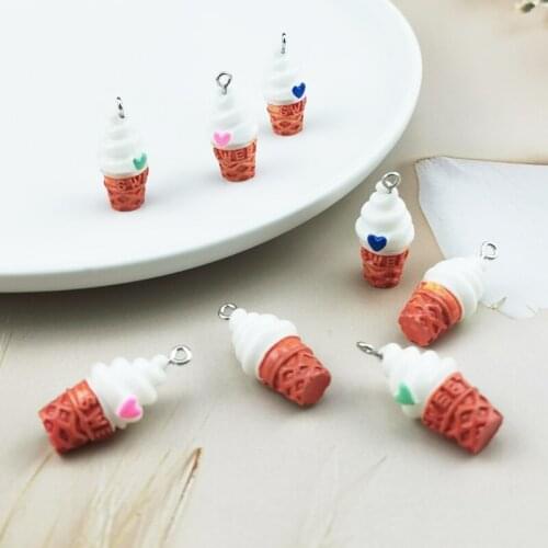 10pcs 3D Ice Cream Resin Charms Cute Food Pendants DIY Craft for Earring Key Chains Floating Jewelry Making