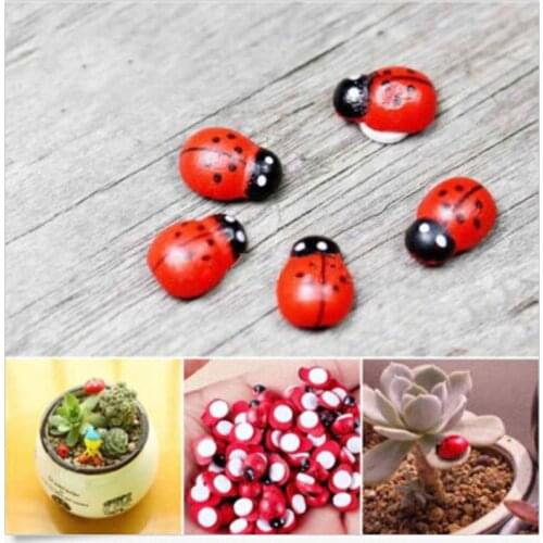 10Pcs Mini Red Wooden Ladybug Shape Sponge Self-adhesive For Plant Artificial Gifts Garden Ornaments Decoration Craft