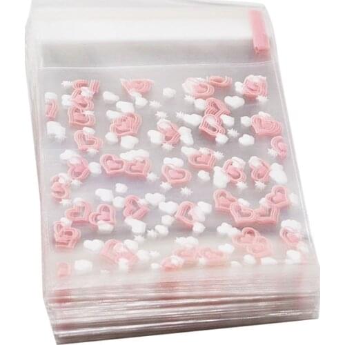 100pcs/lot 7X7CM Transparent Heart Cookie Packaging Bag&Gift Candy Bags For Biscuits Snack Baking Package Wedding Gift Bag