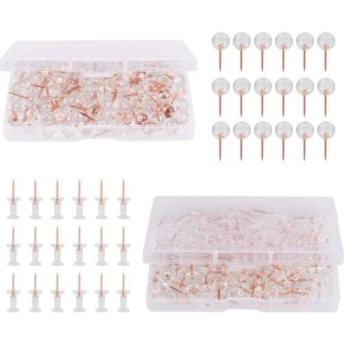 100Pcs Transparent Pushpin Rose Gold Ball Cork Office Diy Fixed Pin Plastic Steel Sewing Handmade Household Tools Straight Pins