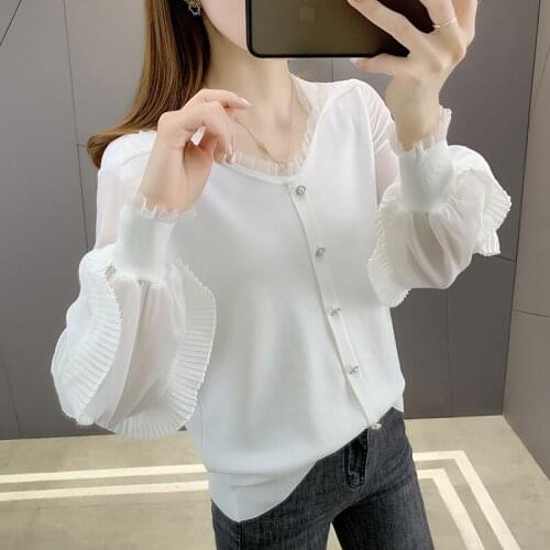 19463 Hall 3 Row 2 lower] real shot spring wear pure color thin lace Pullover Sweater 67