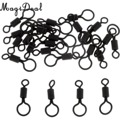 25pcs Matte Black Fishing Rolling Swivels with Long Body and Large & Small Eyes Carp Fishing Terminal Tackle