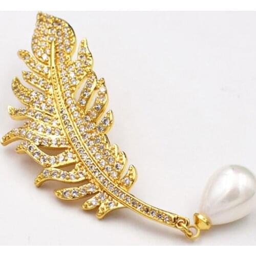 30x56mm golden plated cubic zirconia micro pave pearl Leather for Necklace Pendant