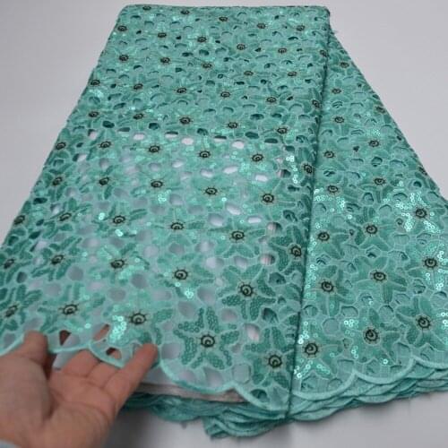 5yards/pc) High quality mint green African hand cut organza lace fabric with allover sequins embroidery for party dress OP85