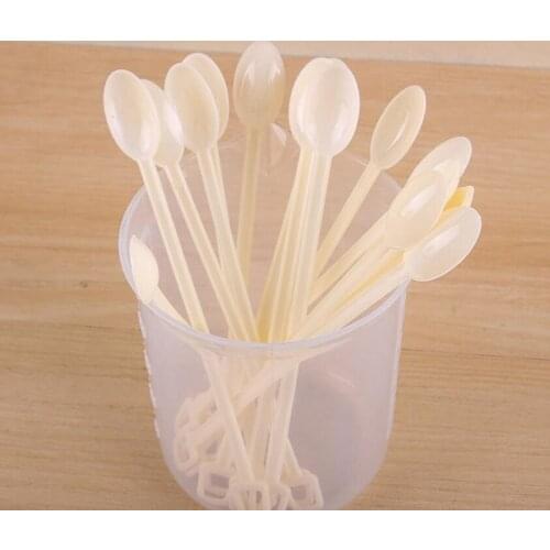 500Pcs Handle Coffee Plastic Spoon Safe Tea Coffee Ice Cream Stick Stirring Bar Disposable Utensil Bar Creative Coffee Spoon