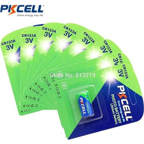 8Pcs/8Cards CR123A PKCELL 3V CR123 123A CR17345 KL23a VL123A DL123A 5018LC EL123AP SF123 Li-ion Non-rechargeable Lithium Battery