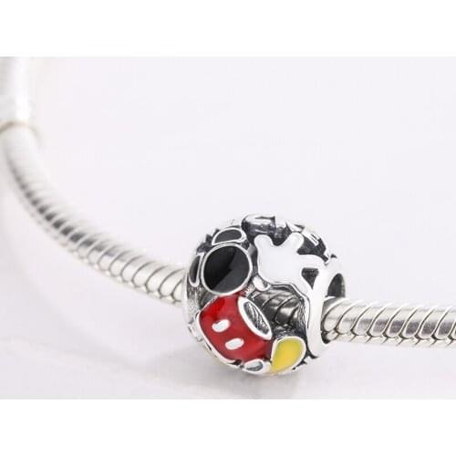 925 Sterling Silver Cartoons Enamel Star Mickey Openwork Beads Pendant Charm Bracelet DIY Jewelry Making For Pandora